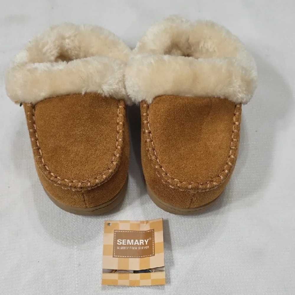 NWT Semary Kids Toddlers Memory Foam Faux Fur-Lined Slippers Sz EU 24.5/US 7.5-8